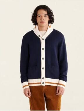 Roots Cabin Blue Shawl Collar Cardigan Sweater LRG Collegiate Preppy Grandpcore